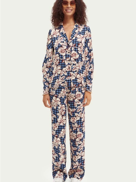 Scotch & Soda Tops - Scotch & Soda Blue Gingham Floral Blouse & Trouser Set 2019 XS